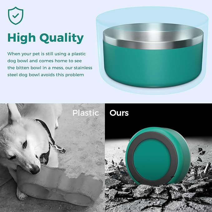 Stainless Steel Bowls for Small Dogs, 40 Ounces/5 Cup Food and Water Bowl, Double Wall Weighted Dish, Rustproof Metal Pet Bowls With Non-Slip Silicone Base