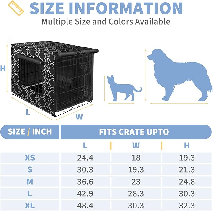 X-ZONE PET 48" Dog Crate Cover for Indoor/Outdoor - Heavy Duty Polyester Pet Kennel Cover Fits for Wire Dog Cage Black Print