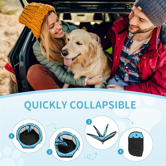 Pet Cat Playpen for Indoor Cats Enclosed, Portable Foldable Dog Playpen Outdoor with Zipper Top Cover Door for Dogs, Cats, Small Animals(M 35" * 35" * 24", Blue)