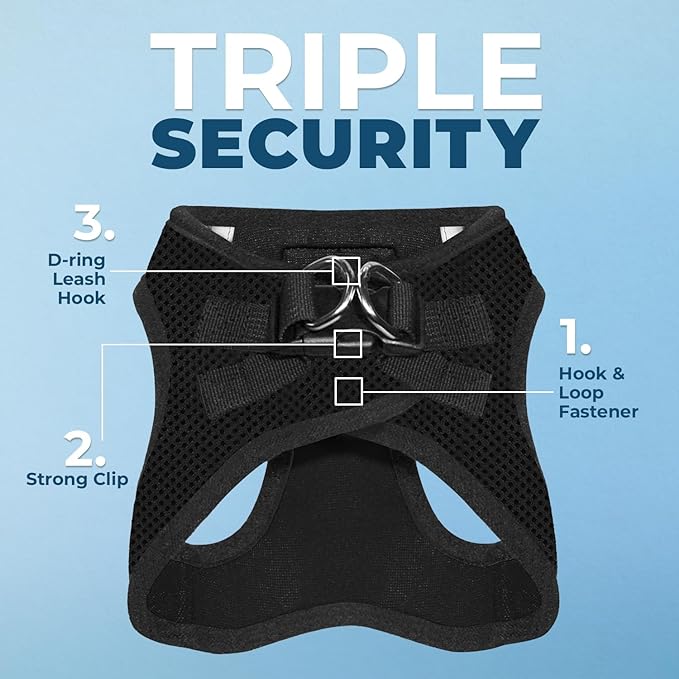 Voyager Step-In Air Dog Harness - All Weather Mesh, Reflective, No Pull Harness for Small, Medium Dogs, Cats - Secure with Hook & Loop Fastener, Buckle, Double D-Rings - Black/Black Trim, L