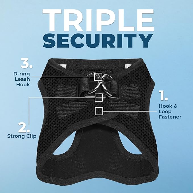 Voyager Step-in Air Dog Harness - All Weather Mesh, Reflective, No Pull Harness for Small, Medium Dogs, Cats - Secure with Hook & Loop Fastener, Buckle, Double D-Rings - Black, M