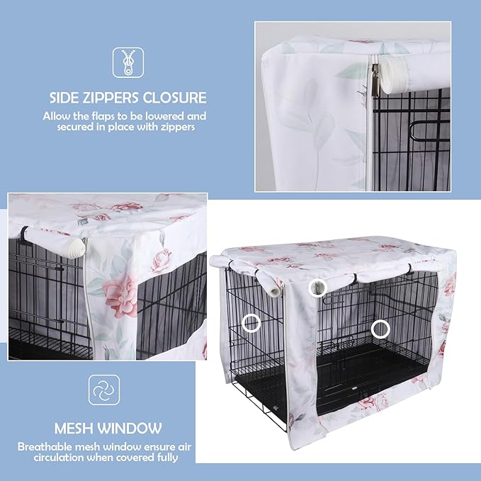 Pethiy Dog Crate Cover Durable Polyester Pet Kennel Cover Universal Fit for Wire Dog Crate - Fits Most 48 inch Dog Crates - Cover only-Flower-48