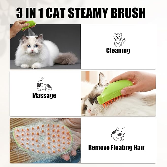 Cat Steam Brush for Dogs and Cats - Defur Comb With Water Spritz for Shedding ALD-001-CO (Random Color-Green or Yellow)