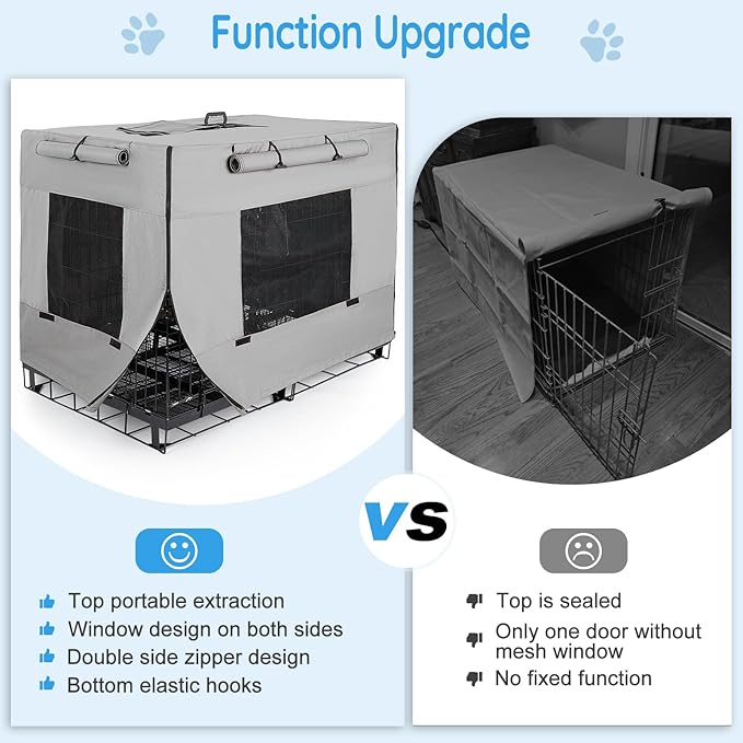 Dog Crate Cover 42 Inch Thickened Dog Kennel Cover Windproof Puppy Cage Cover with Mesh Windows on Both Sides Portable Crate Covers for Dogs Cages Fit for Indoor/Outdoor Use