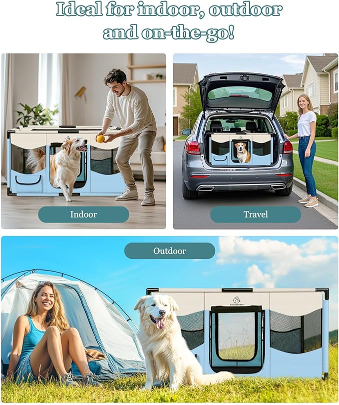 Dog Playpen, Sturdy Puppy Playpens, 32x24x22 Portable Soft Cat Kennel Crate, Indoor & Outdoor Pet Pen with PVC Pipe Frame, Lightweight Cage for Small Animals with Carrying Bag