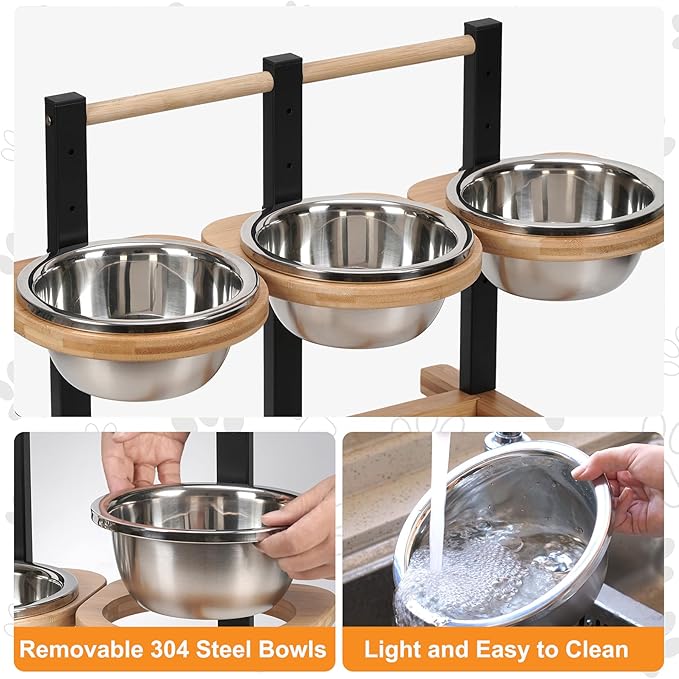 handrong Elevated Dog Bowl,5 Height Adjustable Raised Dog Bowl,Dogs Food Bowls Stand Feeding Station with 3 Food and Water Bowls for Medium,Large Dogs