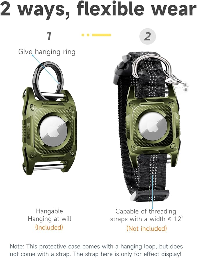 IP68 Waterproof Airtag Case for Dog Collar [1 Pack] Airtag Dog Collar Holder Hard TPU Full Protection Airtag Holder with Removable Handle Cat Dog GPS Tracker Anti Loss air tag Cover（Green）