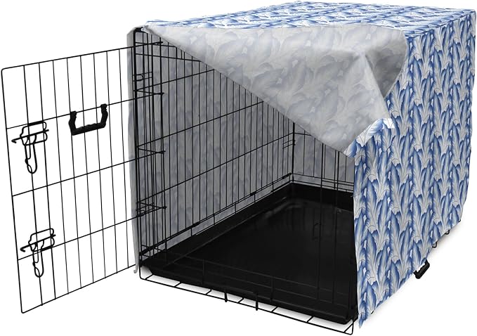 Lunarable Traditional Dog Crate Cover, Blue Leaves Ornate Folkloric Design Ethnic Motifs of Asia Print, Easy to Use Pet Kennel Cover for Small Dogs Puppies Kittens, 18 Inch, Cobalt Blue and White