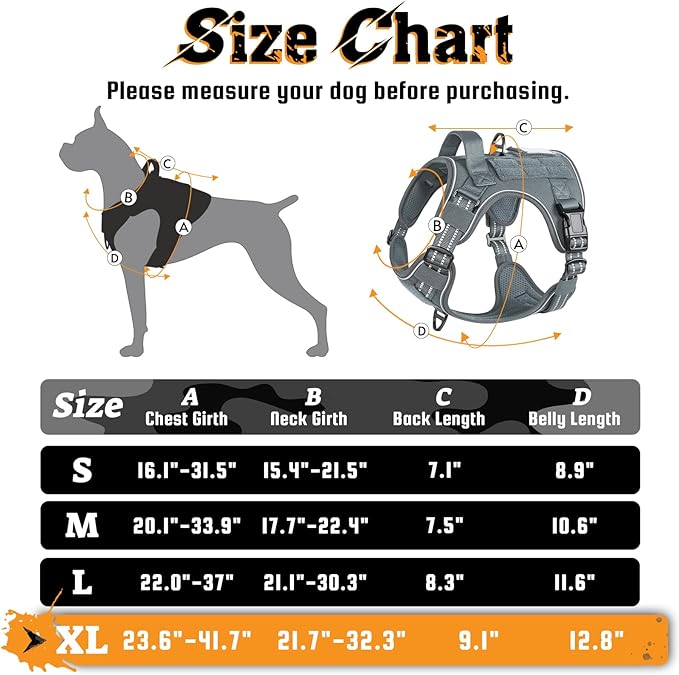 rabbitgoo Dog Harness for Large Dogs No Pull, Tactical Service Dog Vest with Molle and Control Handle, Adjustable and Reflective Military Pet Harness for Easy Walking and Training, Grey, XL