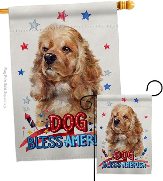 Breeze Decor Patriotic Cocker Spaniel Garden House Flag-Set Dog Puppy Spoiled Paw Canine Fur Pet Nature Farm Animal Creature Decoration Banner Small Yard Gift Double-Sided, Made in USA