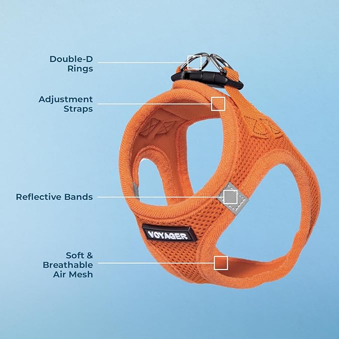 Voyager Step-in Air Dog Harness - All Weather Mesh, Reflective, No Pull Harness for Small, Medium Dogs, Cats - Secure with Hook & Loop Fastener, Buckle, Double D-Rings - Orange, S