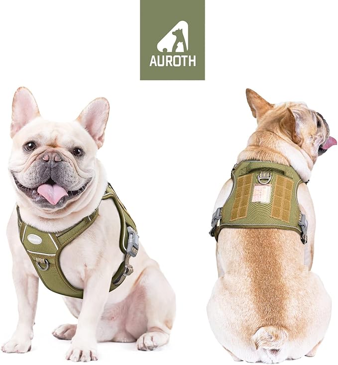 Auroth Tactical Dog Harness for Small Medium Large Dogs No Pull Adjustable Pet Harness Reflective K9 Working Training Easy Control Pet Vest Military Service Dog Harnesses S, Green