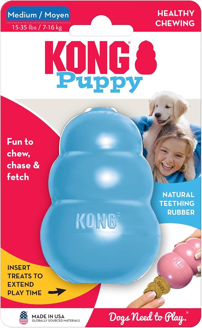 KONG Puppy - Natural Teething Rubber Chew Toy for Dogs - Stuffable Dog Toy for Extended Playtime - Chew & Fetch Toy for Puppies - for Medium Puppies - Blue