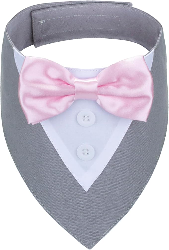 ADOGGYGO Formal Dog Tuxedo Wedding Pet Bandana Collar with Bowtie, Adjustable Birthday Wedding Formal Tux Costumes for Extra Large Dogs Pets (XL, Grey)