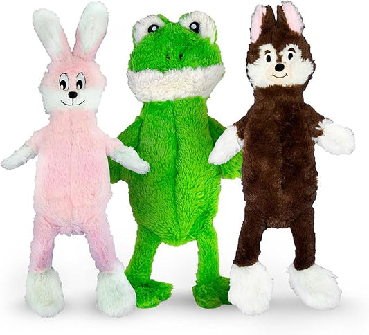 FGA MARKETPLACE Frog Rabbit and Fox Flat NO Stuffing NO Squeak Plush Dog Toy, Funny Style Will Entertain Your Dog for Hours, Recommended for Small and Medium Dog 21 INCH Long