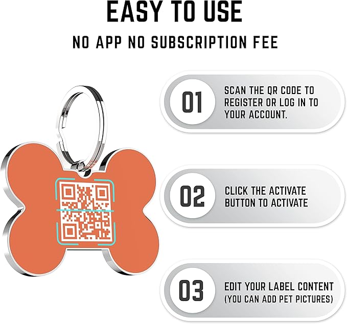 QR Code Dog Tag,Dog Tags Personalized for Pets, Custom Dog Name ID Tags Personalized Dog and Cat Tags -Free Online&Scan QR Receive Instant Location Alert Email