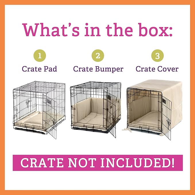 Pet Dreams 3 Piece Set includes Dog Crate Cover, Dog Crate Pad & Dog Crate Bumper, Crate Pads, Crate Covers & Crate Bumpers for Dog Cages, Dog Mat & Bedding are Washable Fits iCrate 24, 30, 36,42 inch