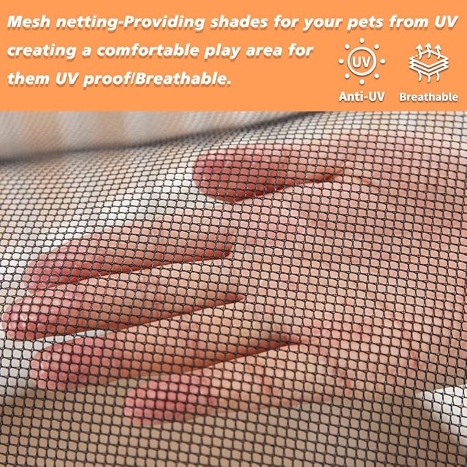 PJYuCien Dog Playpen Mesh Top Cover, Fits 36 Inch 6 Panels Regular Hexagonal Plastic Exercise Pet Pen, Telescopic Buckles Connections, Black (Note: Cover Only, Fence Not Included)