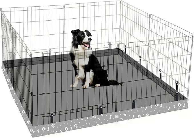 Dog Playpen Square Bottom Pad Fits for 48 Inch 8 Panels Metal Exercise Pet Playpen, Dog Crate Pad Puppy Playpen Pad, Elastic Buckles Connections.(Note: Playpen Not Included) -Gray