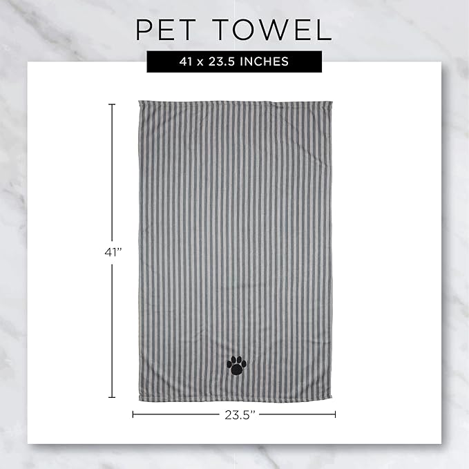 Bone Dry Pet Grooming Towel Collection Absorbent Microfiber X-Large, 41x23.5", Trellis Taupe