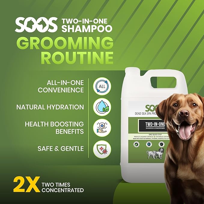 Soos Pet Shampoo and Conditioner Natural Dead Sea Minerals Two-in-One Deeply Absorbing with Vitamins Essential Oils Natural Ingredients Antiba-cterial for Dogs and Cats (4L)