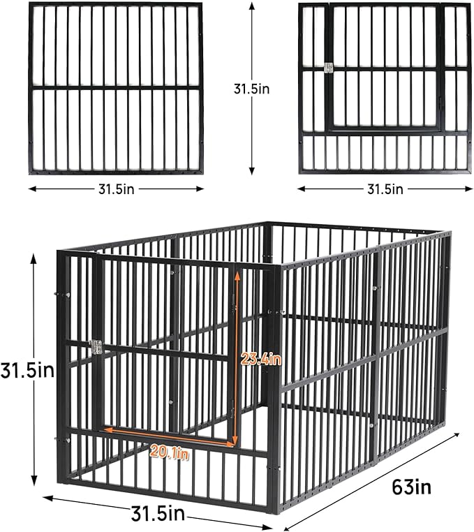 Dog Playpen - 32" Height Dog Pen, Heavy Duty Puppy Pen with Door, Safe & Sturdy, Easy Assemble for Indoor/Outdoor Pet Playpen (6 Panels with Door, Grey)
