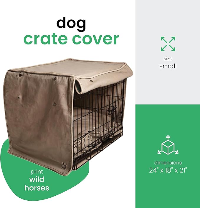 Molly Mutt Wild Horses Dog Crate Cover, 100% Cotton Canvas Cover with 2 Roll-Up Panels, Ideal for Dog or Cat Crate, Durable, Washable, and Free of Harmful Chemicals, 24" x 18" x 21"