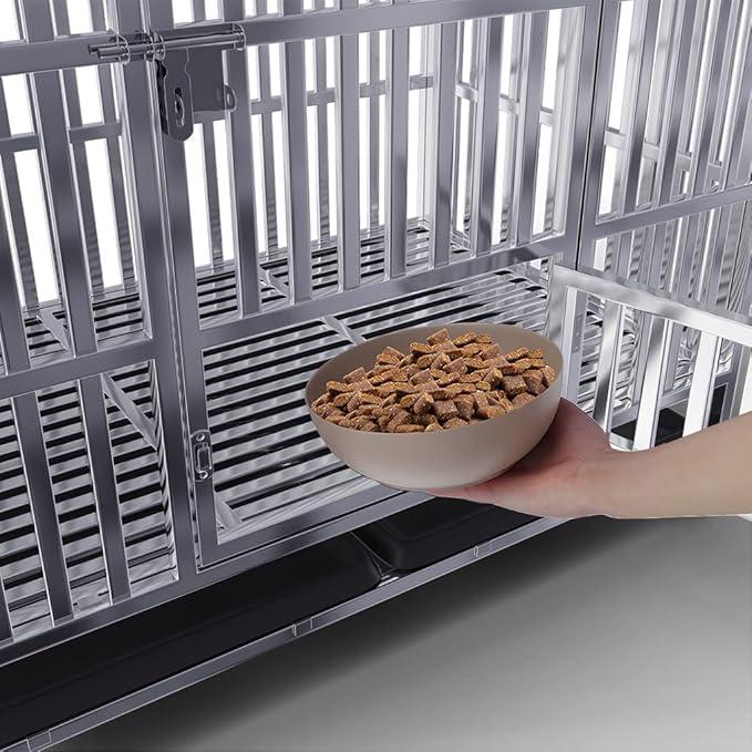 Collapsible Stainless Steel Dog Crate, 30" 37" 42" 48" Sizes, Lockable Wheel, with Tray, Stackable, Heavy Duty, Divider, Indoor and Outdoor (48insm)