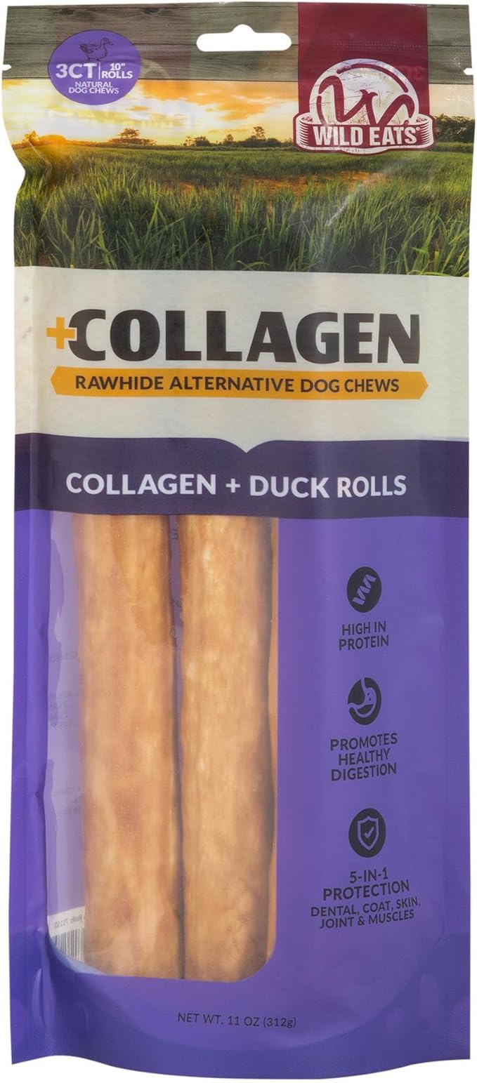 Collagen Chews for Dogs, Stick Dog Treat for Medium & Large Dogs (10" 3ct, Real Duck) - Dog Chews Long Lasting, Rawhide Free, Low Fat, Grain Free Retriever Rolls