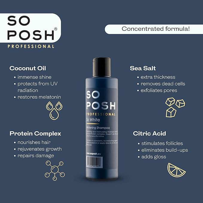 So White Dog Shampoo - with Coconut Oil, Brightens White Coats, Moisturizing & Nourishing, Sulfate, Ammonia & Paraben Free. 8.4 Oz