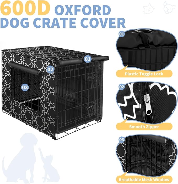 X-ZONE PET 48" Dog Crate Cover for Indoor/Outdoor - Heavy Duty Polyester Pet Kennel Cover Fits for Wire Dog Cage Black Print