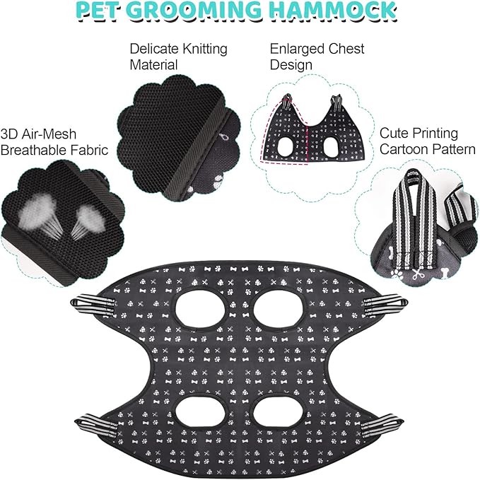 Pet Grooming Hammock, Dog Restraint Harness with Nail Clippers/Trimmer/Nail File/Comb, Cute Printed Dogs Sling Hanger for Nail Trimming Grooming (XXL)
