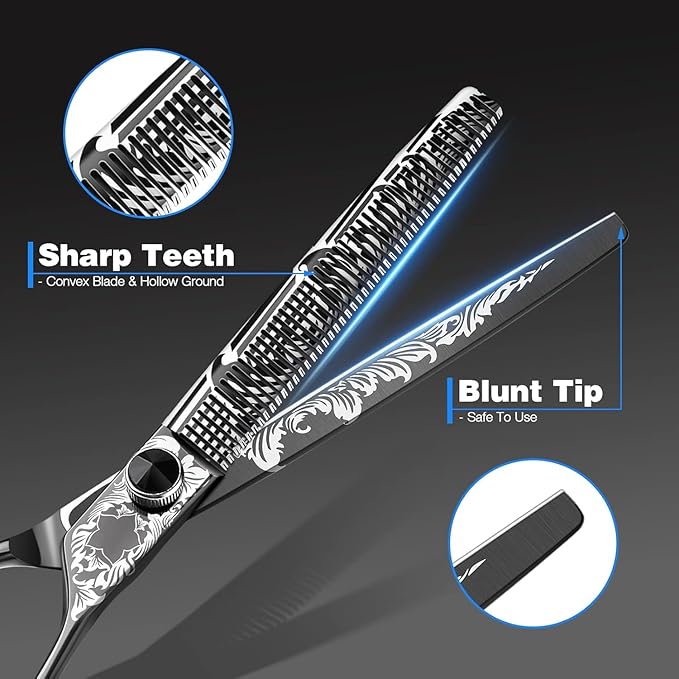 JASON 7" Thinning Dog Grooming Scissors, Ergonomic Pets Grooming Thinner Blender Shears Cat Trimming Texturizing with Offset Handle, Stainless Steel, Light Weight, Sharp, Safe, Comfortable