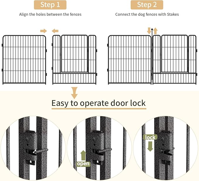 Dog Playpen,32/40/45 Inch Height in Heavy Duty, Folding Indoor Outdoor Anti-Rust Dog Exercise Fence, Portable Pet Playpen with Door for Large Medium Small Dogs and Pet (40 Panels, 40 Inch) Silver