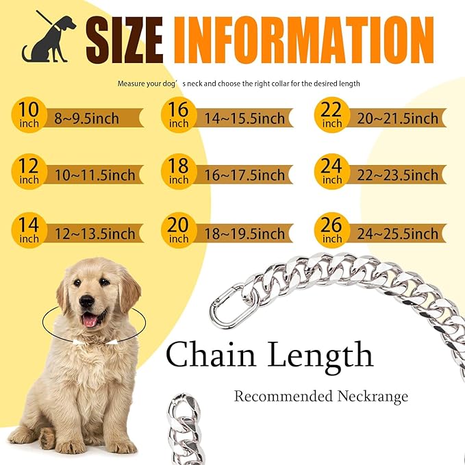 Cuban Link Chain Dog Durable Light Metal Dog Collar Silver Chain for Dog Cute Fashion Jewelry Accessories for Dogs Bulldog Pitbulls (19MM)(26)
