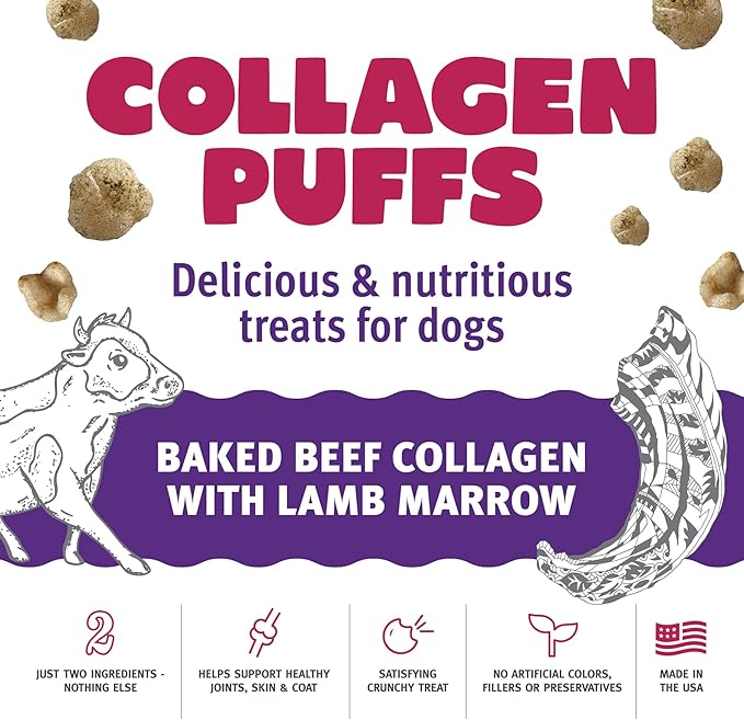 Icelandic+ Collagen Puffs: Baked Beef Collagen with Lamb Marrow 2.5oz - Treats for Med-Lg Dogs, Crunchy Protein Bites