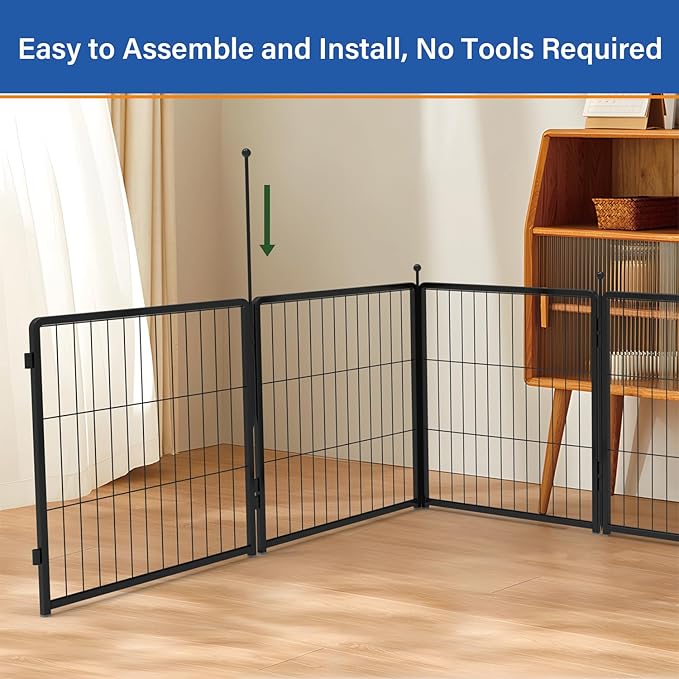 Dog Playpen for Indoor & Outdoor Use – Heavy-Duty Metal Pet Fence with Ground Stakes, Rounded Ball Tops for Safety, Stable & Foldable Design, Easy to Assemble 24 inch 4 Panels