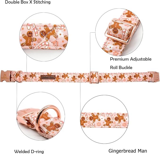 Lionheart glory Christmas Dog Collar Pink Collar Dog Adjustable Soft Dog Collars Gingerbread Man Dog Collars for Small Medium Large Dogs Female or Male Pet Collar