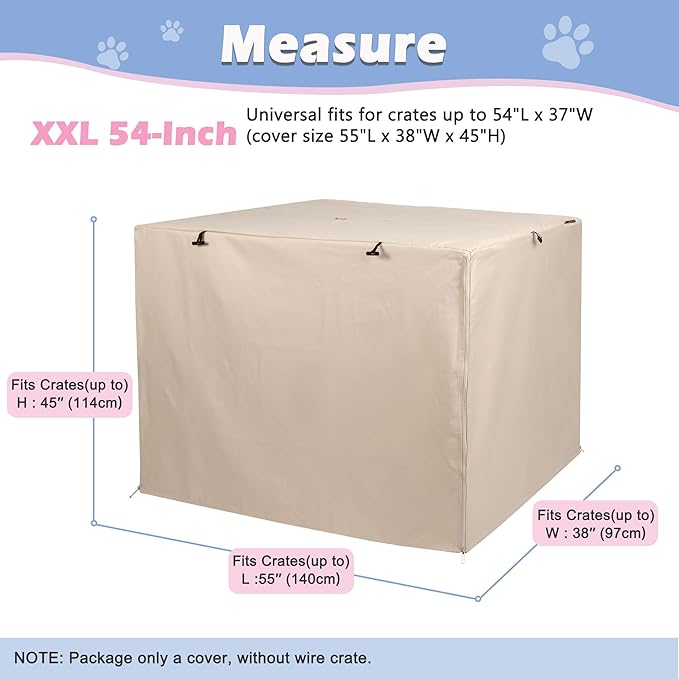 Deblue Heavy-Duty Dog Crate Cover, Privacy Pet Kennel Cover Universal Fits for 54 Inches Wire Cage, Polyester Crate Cover Fit for 1 2 3 Doors Crate (Tan)