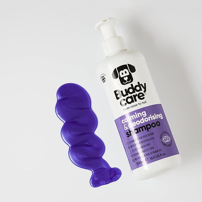 Calming & Deodorising Dog Shampoo by Buddycare | Lavender Scented | Itchy Skin Relief for Smelly Dogs | Deep Cleansing Shampoo for Dogs Puppy Sensitive Skin | with Aloe & Vitamin B5 (16.90oz)
