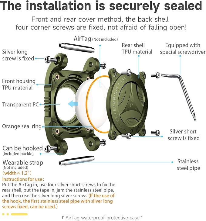 IP68 Waterproof Airtag Case for Dog Collar [2 Pack] Airtag Dog Collar Holder Hard TPU Full Protection Airtag Holder with Removable Handle Cat Dog GPS Tracker Anti Loss air tag Cover（Green）