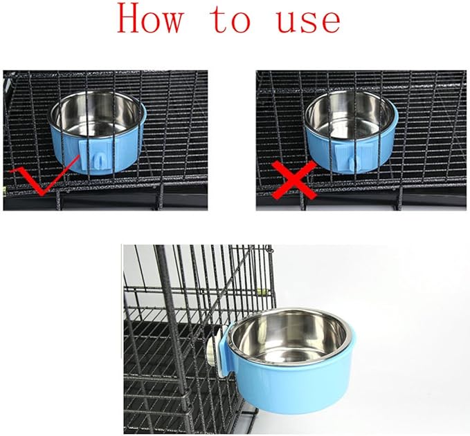 Crate Dog Bowl Removable Stainless Steel Water Food Feeder Bowls Cage Coop Cup for Cat Puppy Bird Pets
