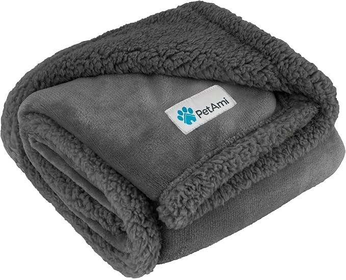 PetAmi Waterproof Dog Blanket for Bed, XL Dog Pet Blanket Couch Cover Protector, Sherpa Fleece Leakproof Blanket for Crate Kennel Sofa Furniture Queen Bed Protection Reversible Soft 90x90 Grey Grey