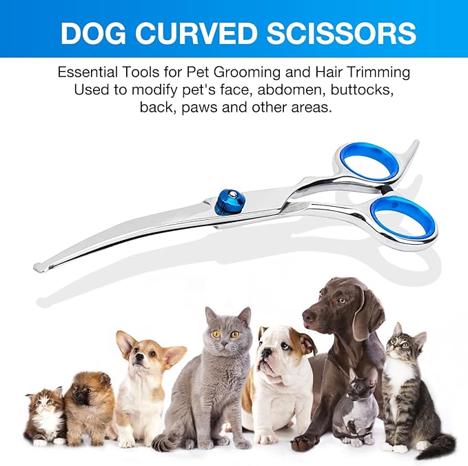 Dog Grooming Scissors Curved Shears Set Rounded Trimming Scissors for Professional Pet Dogs Cats Doodles Face Paws Matted Hair Removal at Home Use Supplies Station for Carding Tools and Trimmer
