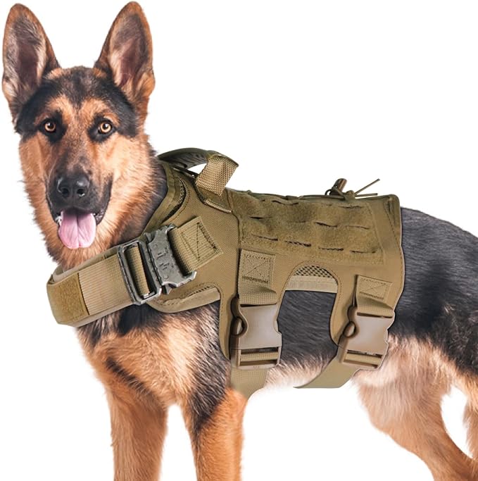 Tactical Dog Harness for Medium Large Dogs No-Pull,Dog Vest Harness with Metal Buckle,Adjustable Military Dog Harness with Laser Molle Panels, Service Dog Vest for Hiking Training with Handle