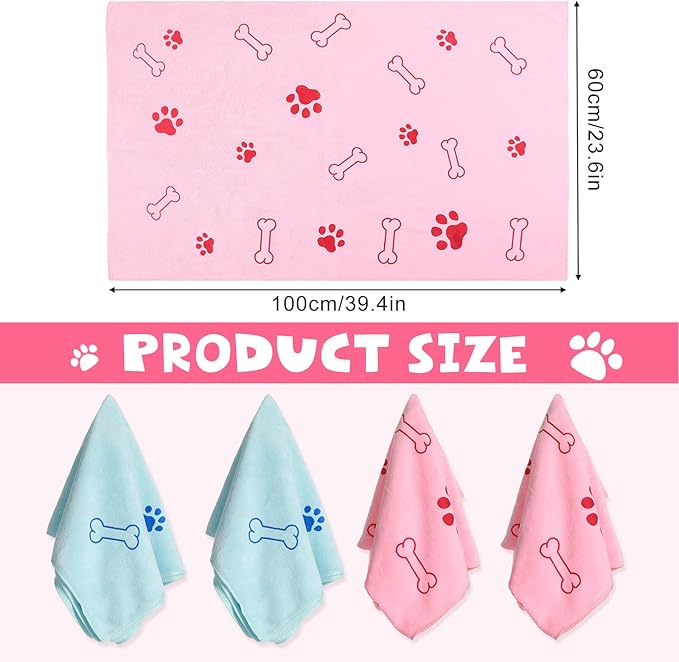 Chumia 4 Pcs Dog Towels for Drying Dog Puppy Bulk Microfiber Absorbent Paw Towel Pet Bathing Supplies Quick Drying for Medium Cats Pets Shower(24 x 40 Inch,Light Pink, Light Blue)