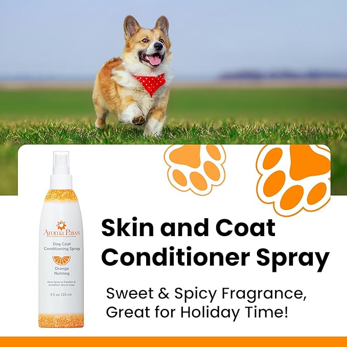 Scented Dog Coat Spray – Cleansing, Conditioning, Moisturizing – Toxin Free, Healthy Ingredients – Aromatic Grooming Puppy Spray – Loosens Knots, Tangles – 4.5 Oz., Orange Nutmeg Vetiver