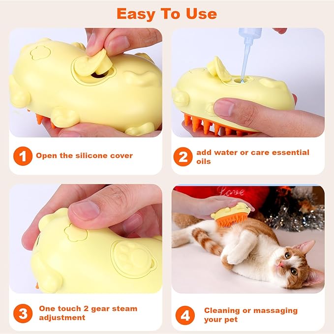 AIERSA 2024 New Upgrade Steam Cat Brush with 2 Gear Steam,3 In 1 Cat Steam Brush,Steam Brush for Cats, Steamy Pet Brush for Massage,Removing Loose Hair And Clean