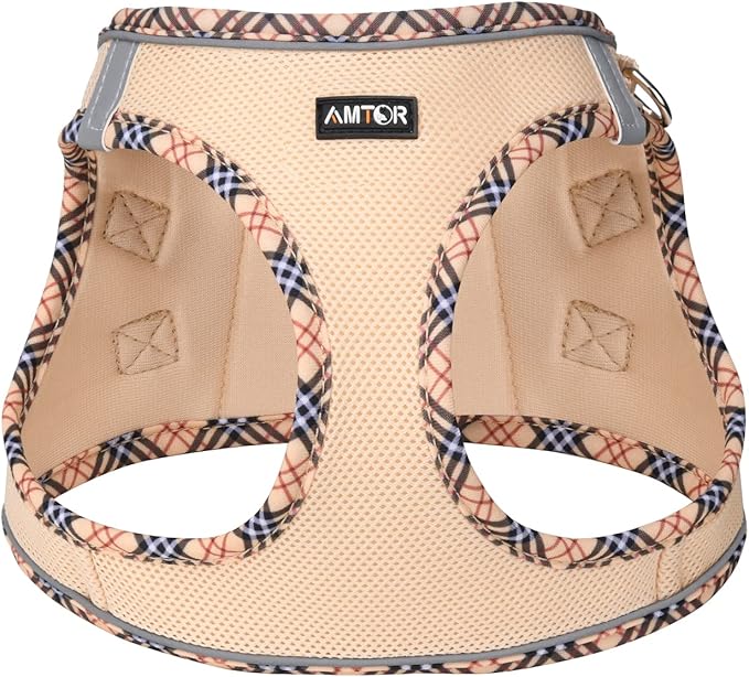 AMTOR Small Dog Harness with Leash Set, No Escape Easy Walk Puppy Harnesses for Training Walking, Step-in Reflective Soft Dogs Vest for XS S Medium Extra-Small Large Sized Dog(Beige,S)
