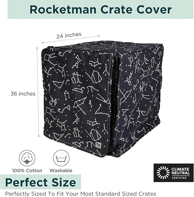 Molly Mutt Rocketman Dog Crate Cover, 100% Cotton Canvas Cover with 2 Roll-Up Panels, Ideal for Dog or Cat Crate, Durable, Washable, and Free of Harmful Chemicals, 36" x 24" x 27"